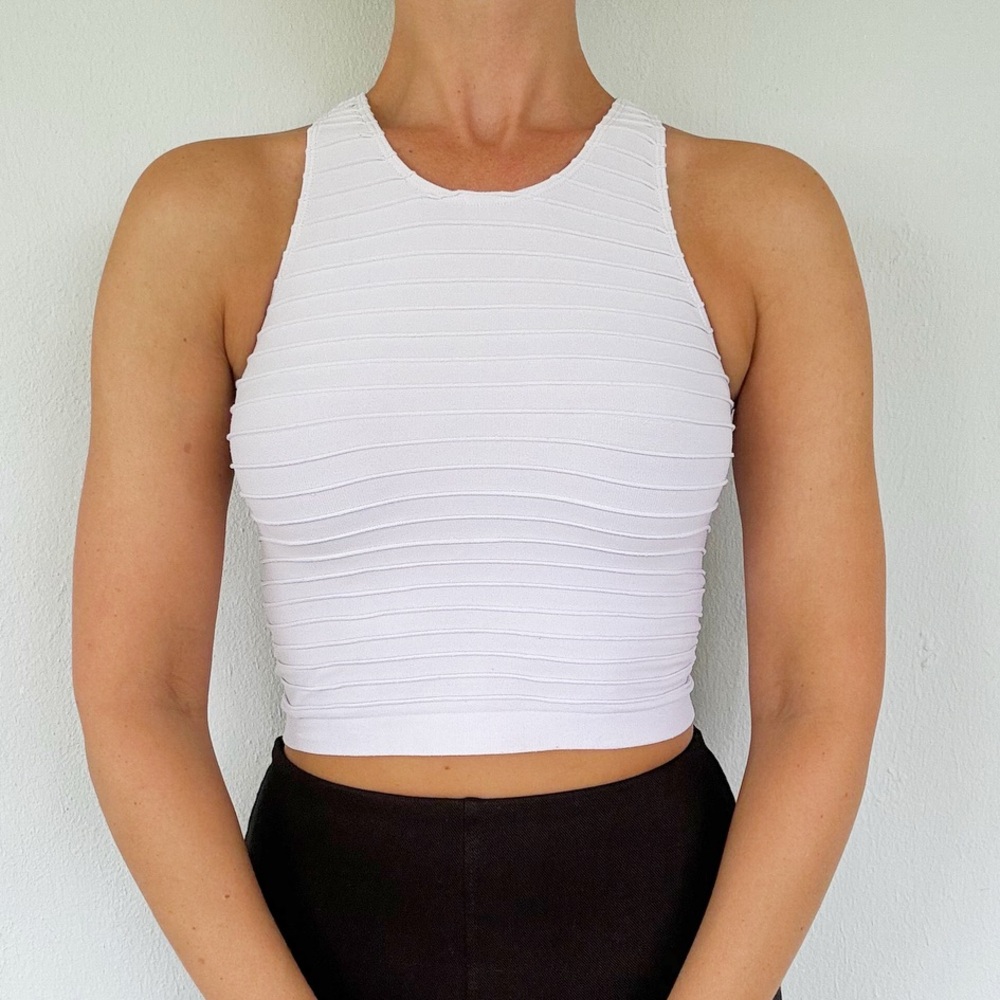 Sugar Lips gray textured ribbed knit stretch sleeveless crop tank top one size